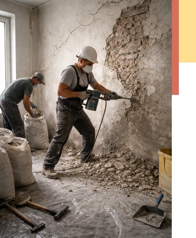 Демонтаж штукатурки со стен в Архангельске от 7402 руб/м² — быстро и недорого | ОТДЕЛОЧНИК-Рхн