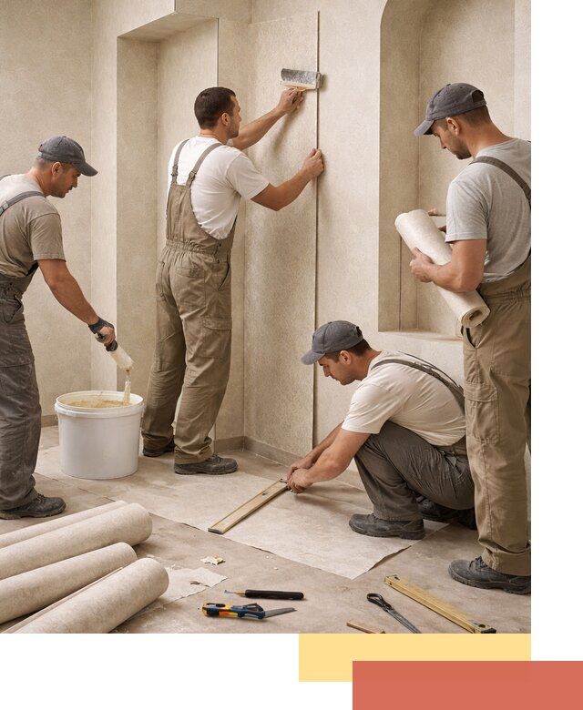 Поклейка обоев на сложные стены и неровные поверхности в Архангельске