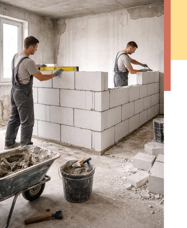 Кладка перегородок из ПГП в Архангельске от 2570 руб./м2 — монтаж и возведение под ключ | ОТДЕЛОЧНИК-Рхн