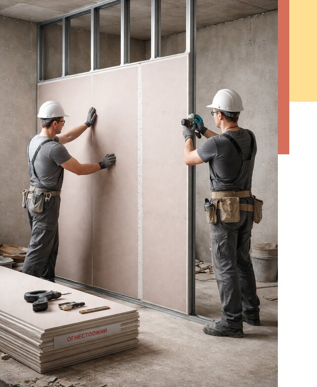 Перегородка из огнестойкого гипсокартона в Архангельске от 1902 руб. под ключ | ОТДЕЛОЧНИК-Рхн