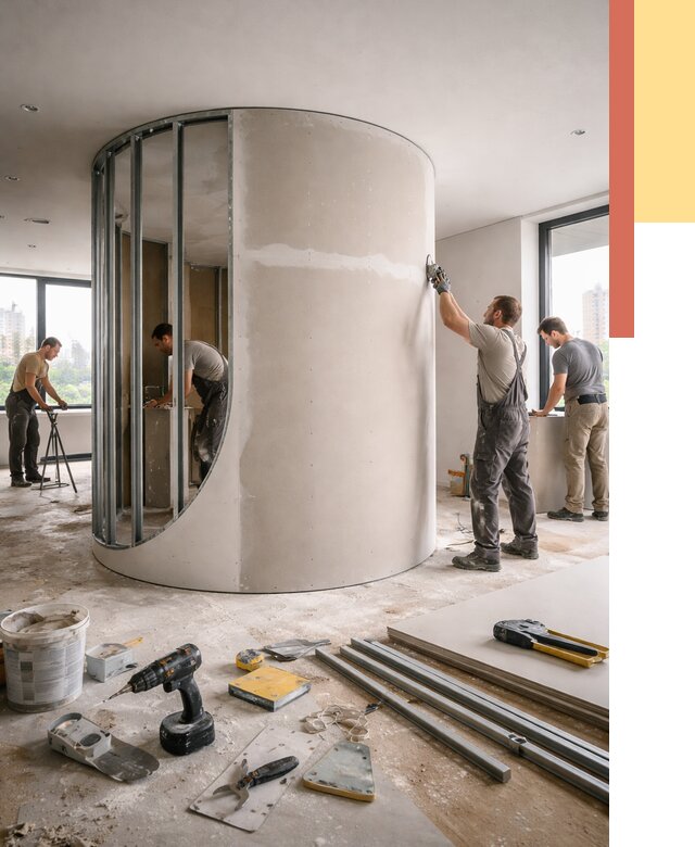 Радиусная перегородка из гипсокартона в Архангельске от 2981 руб. под ключ | ОТДЕЛОЧНИК-Рхн