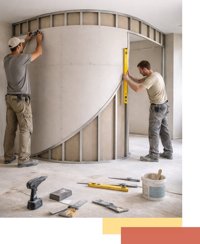 Радиусная перегородка из гипсокартона в Архангельске под ключ