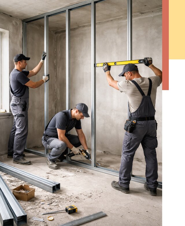 Монтаж каркаса перегородки из профиля в Архангельске от 771 руб. | ОТДЕЛОЧНИК-Рхн