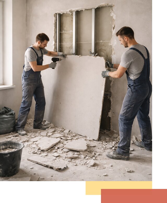 Демонтаж перегородки из гипсокартона в Архангельске быстрый и аккуратный