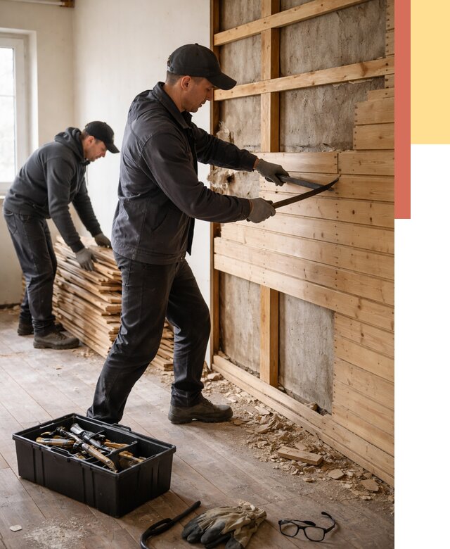 Демонтаж вагонки в Архангельске от 3907 руб/м2 — быстро и недорого | ОТДЕЛОЧНИК-Рхн