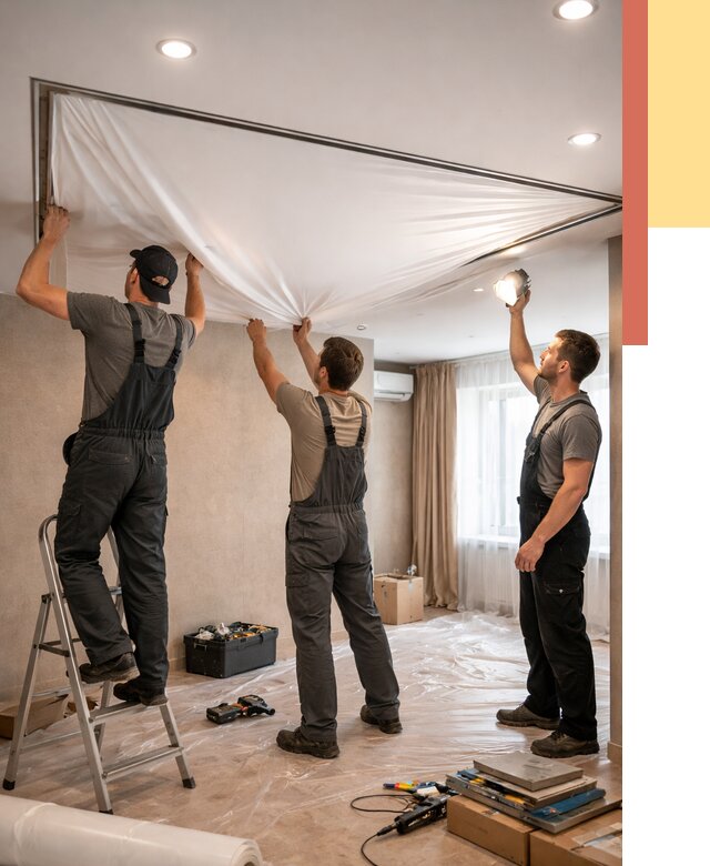 Монтаж ПВХ натяжного потолка в Архангельске от 3598 руб. под ключ | ОТДЕЛОЧНИК-Рхн