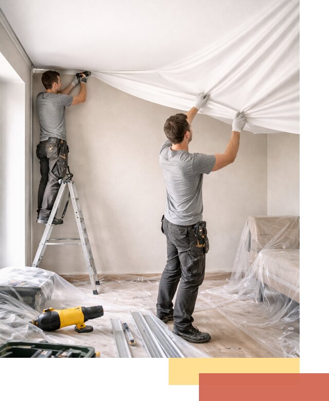 Монтаж тканевого натяжного потолка в Архангельске недорого и быстро