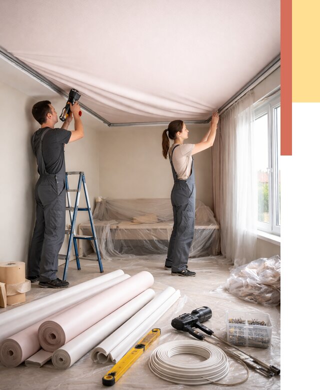 Монтаж цветного натяжного потолка в Архангельске от 4318 руб/м² — быстро и недорого | ОТДЕЛОЧНИК-Рхн