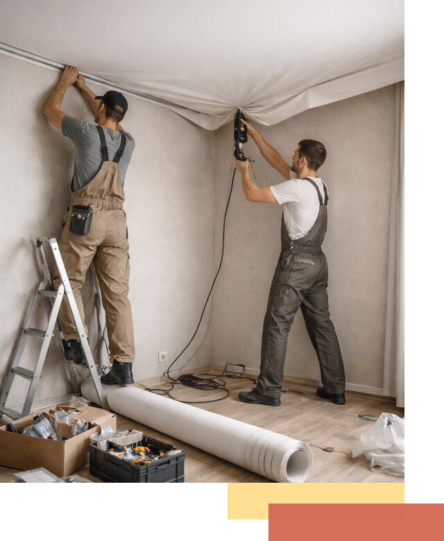 Монтаж цветного натяжного потолка в Архангельске за один день