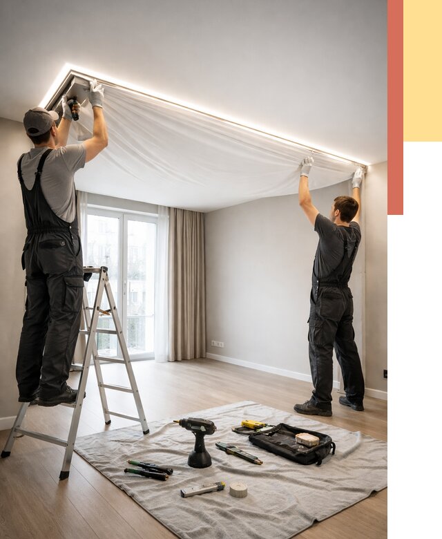 Монтаж парящего натяжного потолка в Архангельске от 4626 руб. быстро и недорого | ОТДЕЛОЧНИК-Рхн