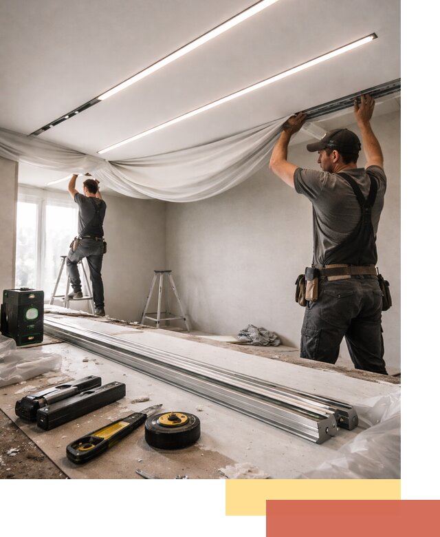 Монтаж натяжных потолков со световыми линиями в Архангельске