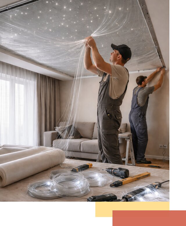 Монтаж натяжного потолка «Звездное небо» в Архангельске