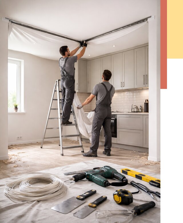 Установка натяжного потолка на кухне в Архангельске от 2467 руб. | ОТДЕЛОЧНИК-Рхн