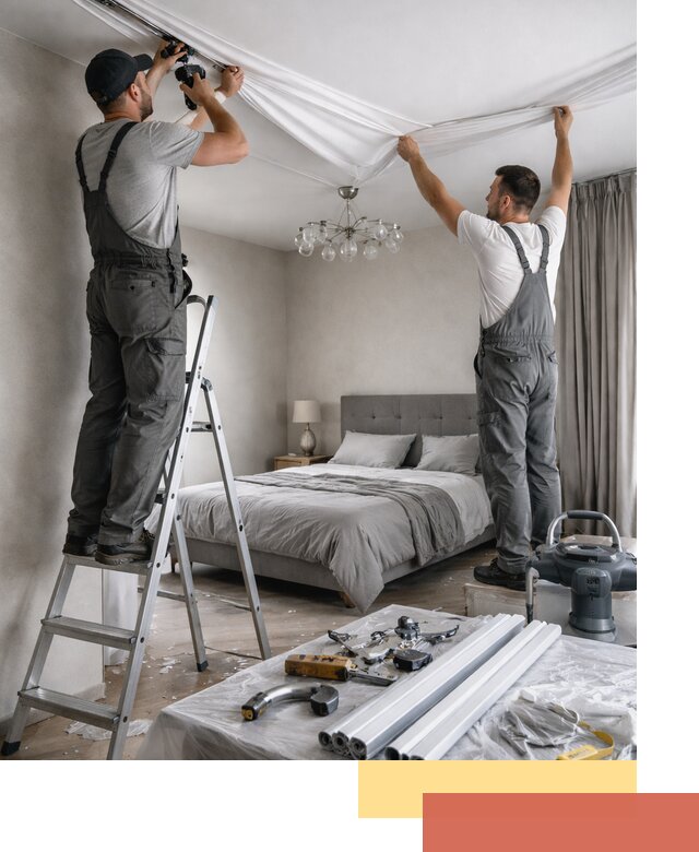 Монтаж натяжного потолка в спальне в Архангельске