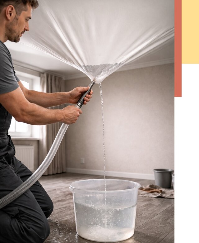 Слив воды с натяжного потолка в Архангельске от 2570 руб. быстро и недорого | ОТДЕЛОЧНИК-Рхн