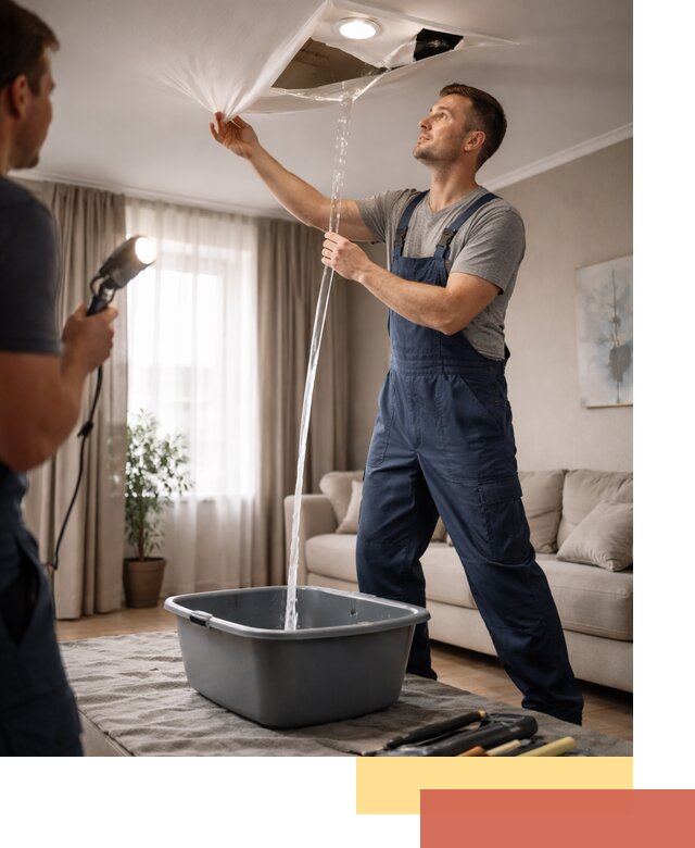 Слив воды с натяжного потолка в Архангельске быстро и аккуратно