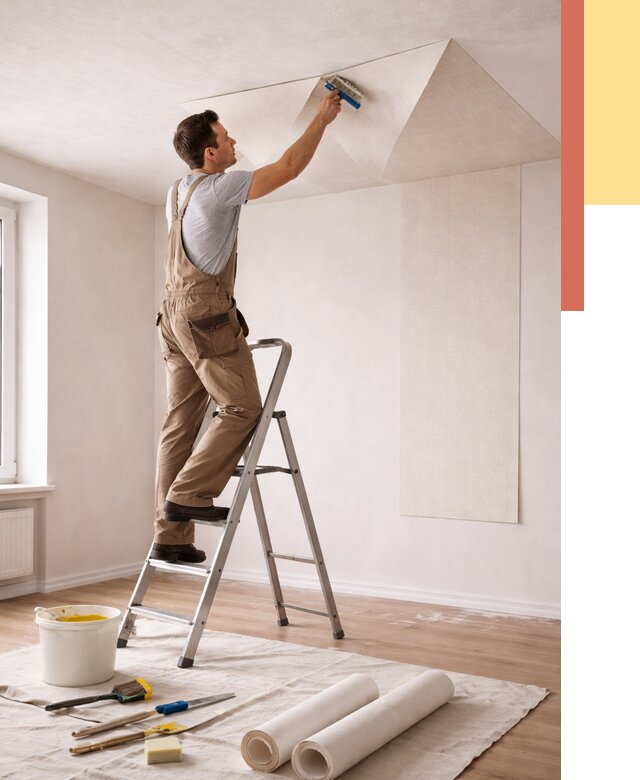 Поклейка обоев на потолок в Архангельске от 4626 руб. быстро и недорого | ОТДЕЛОЧНИК-Рхн